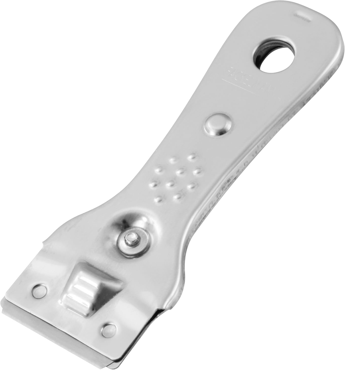 Fackelmann Reinungsschaber, Kochfeldschaber mit integrierter und ausfahrbarer Klinge aus Edelstahl, Ceranfeldschaber mit Fach für Ersatzklingen (Farbe: Silber), Menge: 1 Stück inkl. 4 Ersatzklingen