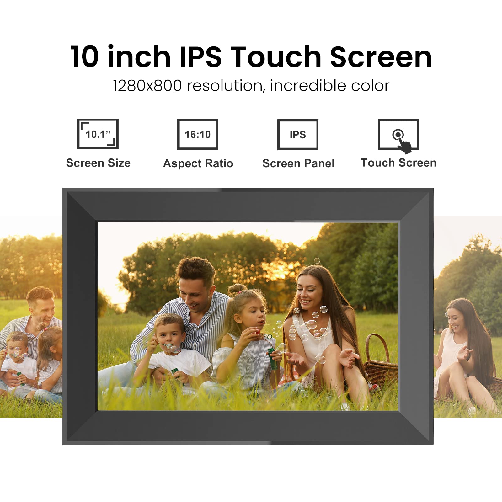 10.1 Inch Digital Picture Frame with 32GB Storage, Frameo WiFi Digital Photo Frame, 1280 * 800 IPS Touch Screen, Auto-Rotate Slideshow, Easy to Share Photo/Video via Free App