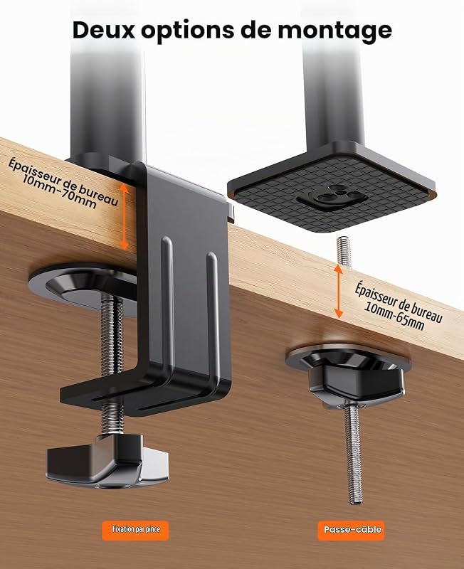 Support Ecran PC, Support Empilé pour Écrans 13 à 32 Pouces, 9 kg par Bras, Stabilité Améliorée avec Pince en C Intégrée, Gestion Câbles Améliorée, VESA 75 x 75/100 x 100 mm, Noir
