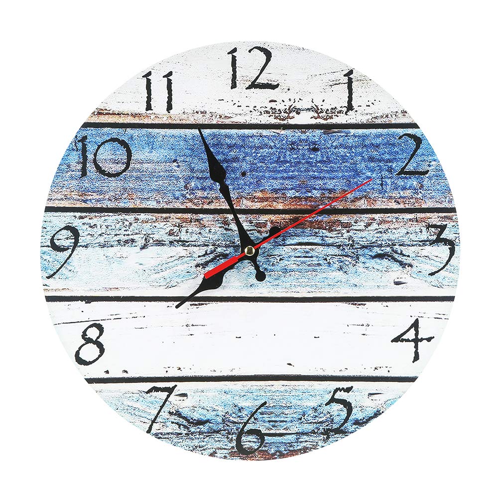 LOHAS Home 30cm Silent Wooden Round Wall Clock Vintage Rustic Chic Style Arabic Numerals Wooden Round Decorative Wall Clock (SeaShore)