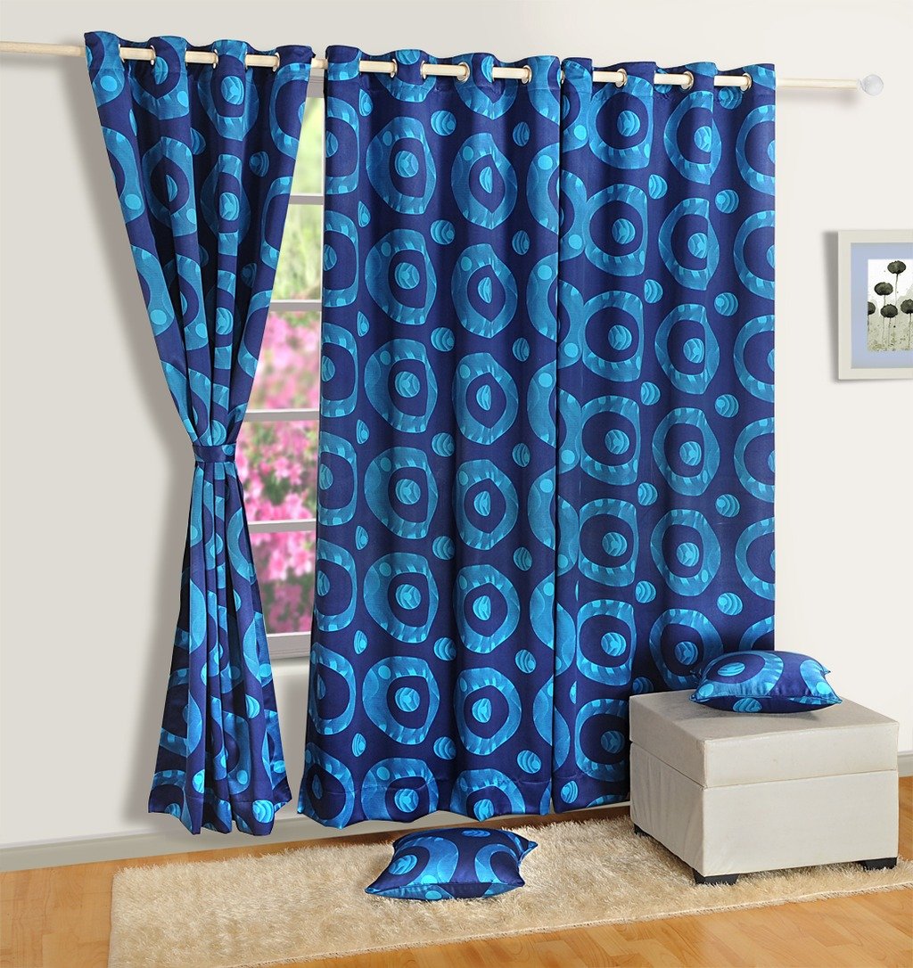 Swayam Navy Blue Colour Geometrical Sigma Eyelet Curtain Amazon