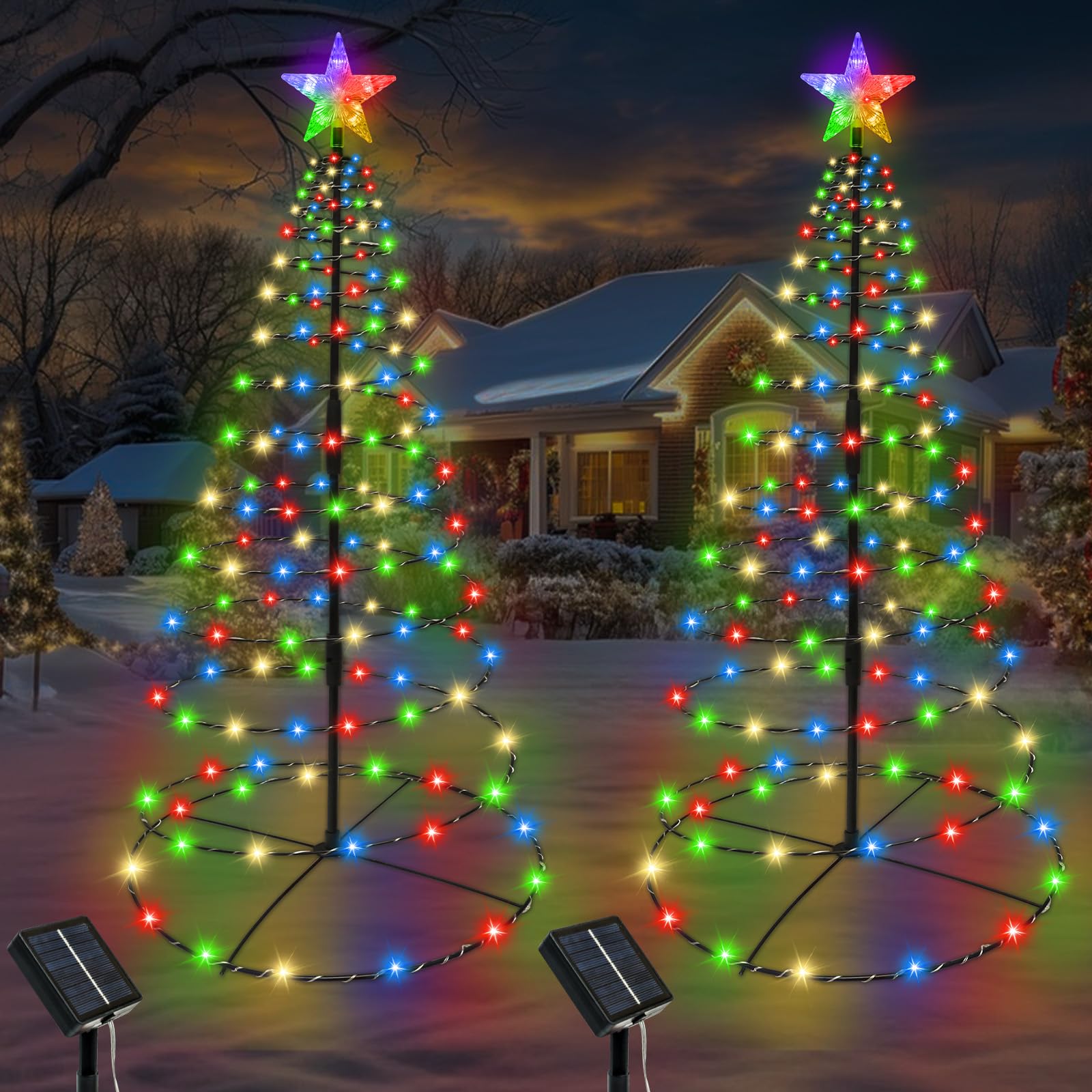 Photo 1 of 2 Pack 32inch Solar Spiral Christmas Tree Outdoor Christmas Decorations, 270LEDs Solar Christmas Tree Lights Waterproof with 8 Modes, Xmas Tree Light for Pathway Yard Garden Walkway Outside Decor