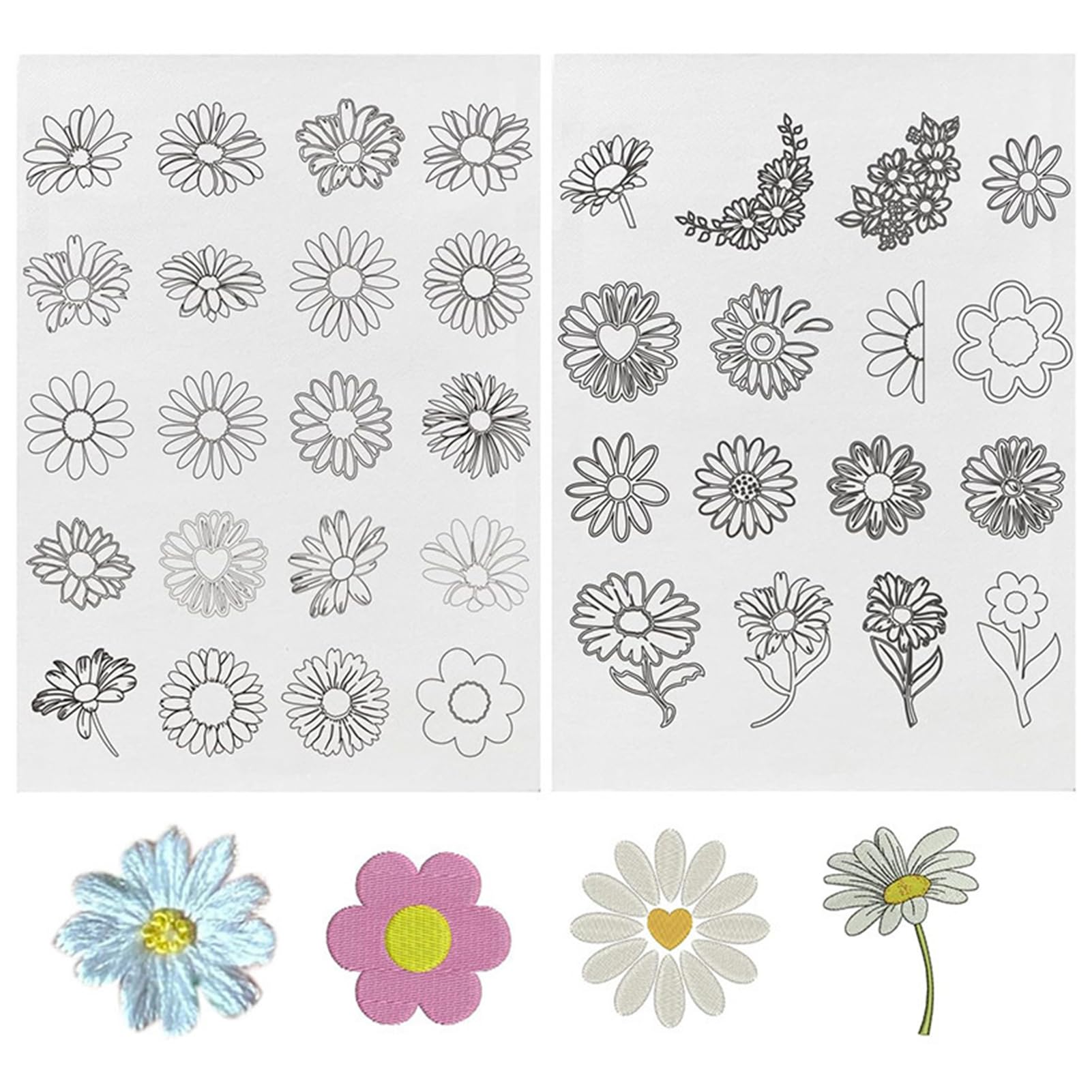 NICENEEDED 36 PCS Flower Hand Sewing Stabilizers, Floral Transfer Water Soluble Stabilizer, Washable Stick and Stitch Embroidery Paper for Hand Sewing Beginners