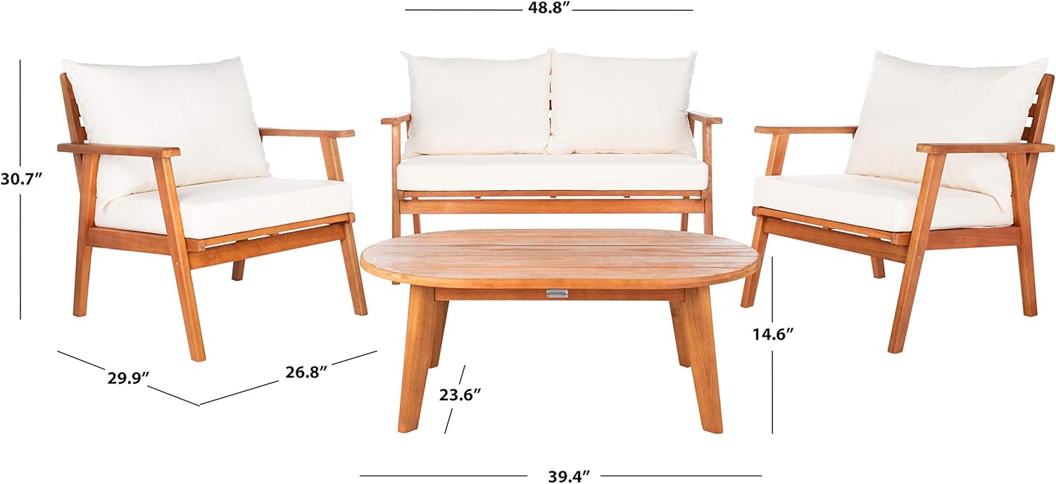 Safavieh PAT7050A Collection Deacon Natural and Beige 4-Piece Outdoor Patio Set : Garden & Outdoor