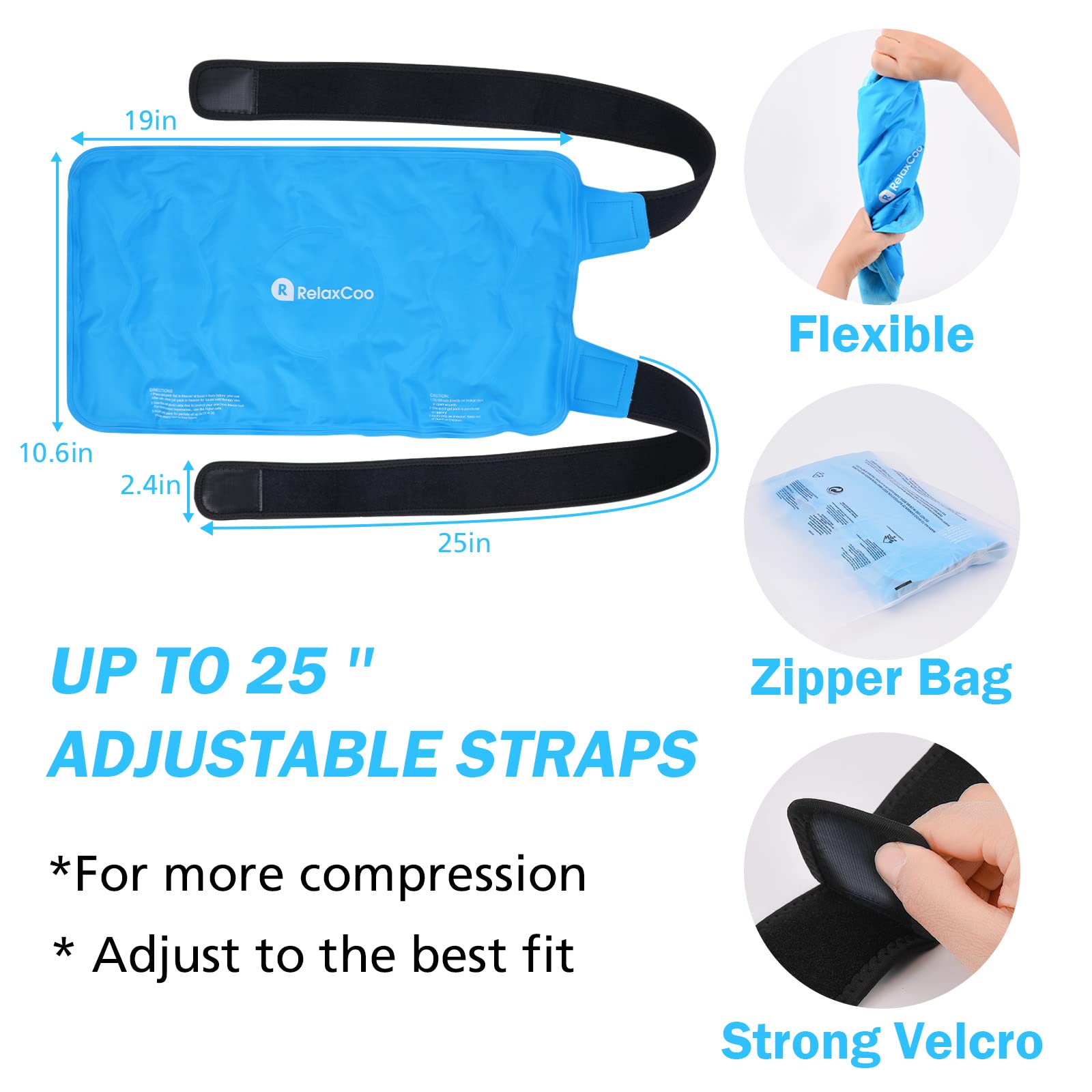 RelaxCoo XXL Knee Ice Pack Wrap, Reusable Cold Pack for Knee Injury Pain and Swelling Relief