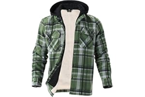 Facitisu Hoodies for Men Sherpa Lined Heavyweight Flannel Jackets Fleece Plaid Winter Warm Coats