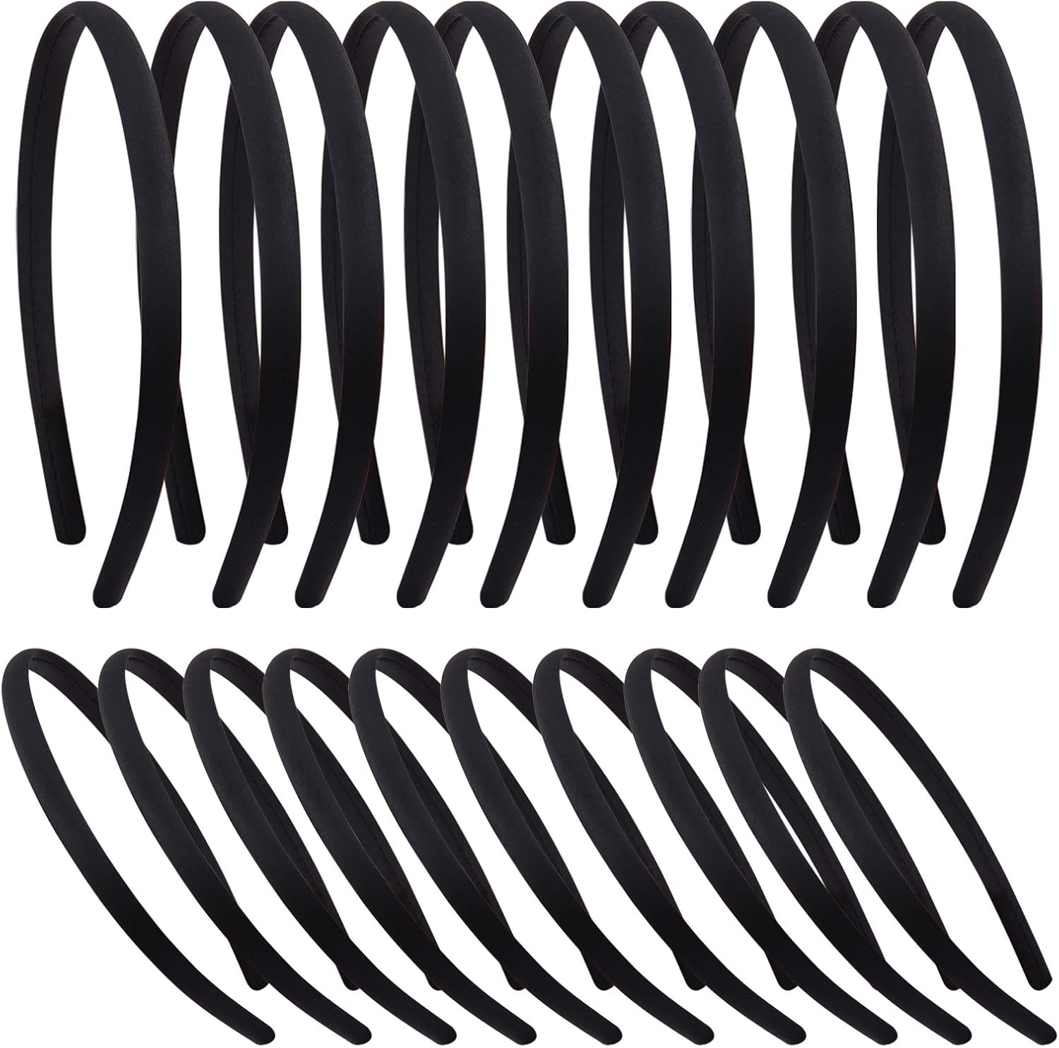 Candygirl 20 Pieces 1cm Satin Headbands for Girls Alice Band Girls DIY Black Ribbon Covered Hairbands for Girl