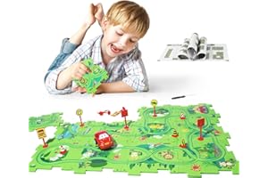 YOOYID Plastic Puzzles for Kids Ages 3-5 with A Cute Vehicle, Toddler Puzzle Track Play Set Gift, Race Tracks for Kids 3-5, Toys for 3 4 5 6 Year Old Boys Girls, Montessori Toys for Kids