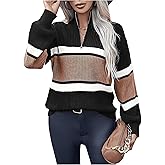 SOLY HUX Women's Half Zip Pullover Sweater Color Block Quarter Mock Neck Long Sleeve Knit Fall Casual Jumper Tops