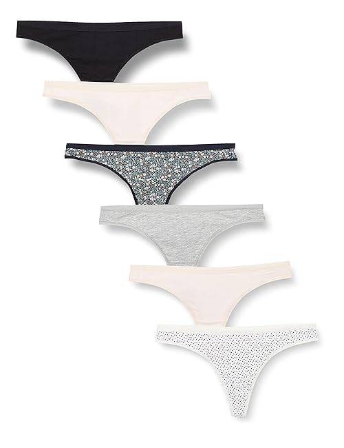Amazon Essentials Cotton Thong Underwear for Women, Pack of 6, Multicolor/Ditsy Floral/Dots, X-Large