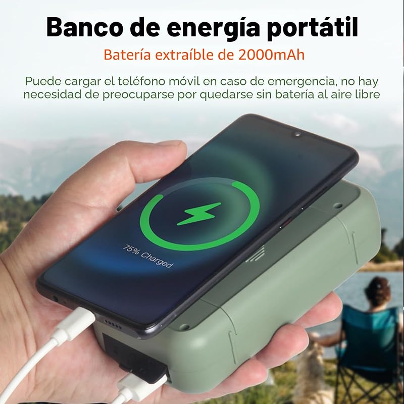 Radio de Emergencia Portátil, FM/Am Emergency Radio con Solar Recargable Radios de Dinamo con Manivela con Linterna LED y Luz de Lectura 2000mAh Powerbank SOS Alarma USB de Camping al Aire Libre — foto 4 de 7