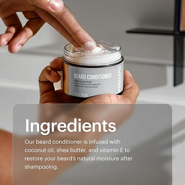 MANSCAPED® ULTRAPREMIUM BEARD CONDITIONER, LEAVE-IN SOFTENER WITH NOURISHING OILS AND ANTIOXIDANTS, SHEA BUTTER, EUCALYPTUS, LAVENDER, COCONUT OIL HYDRATES & RESTORES MOISTURE, (4 OZ)