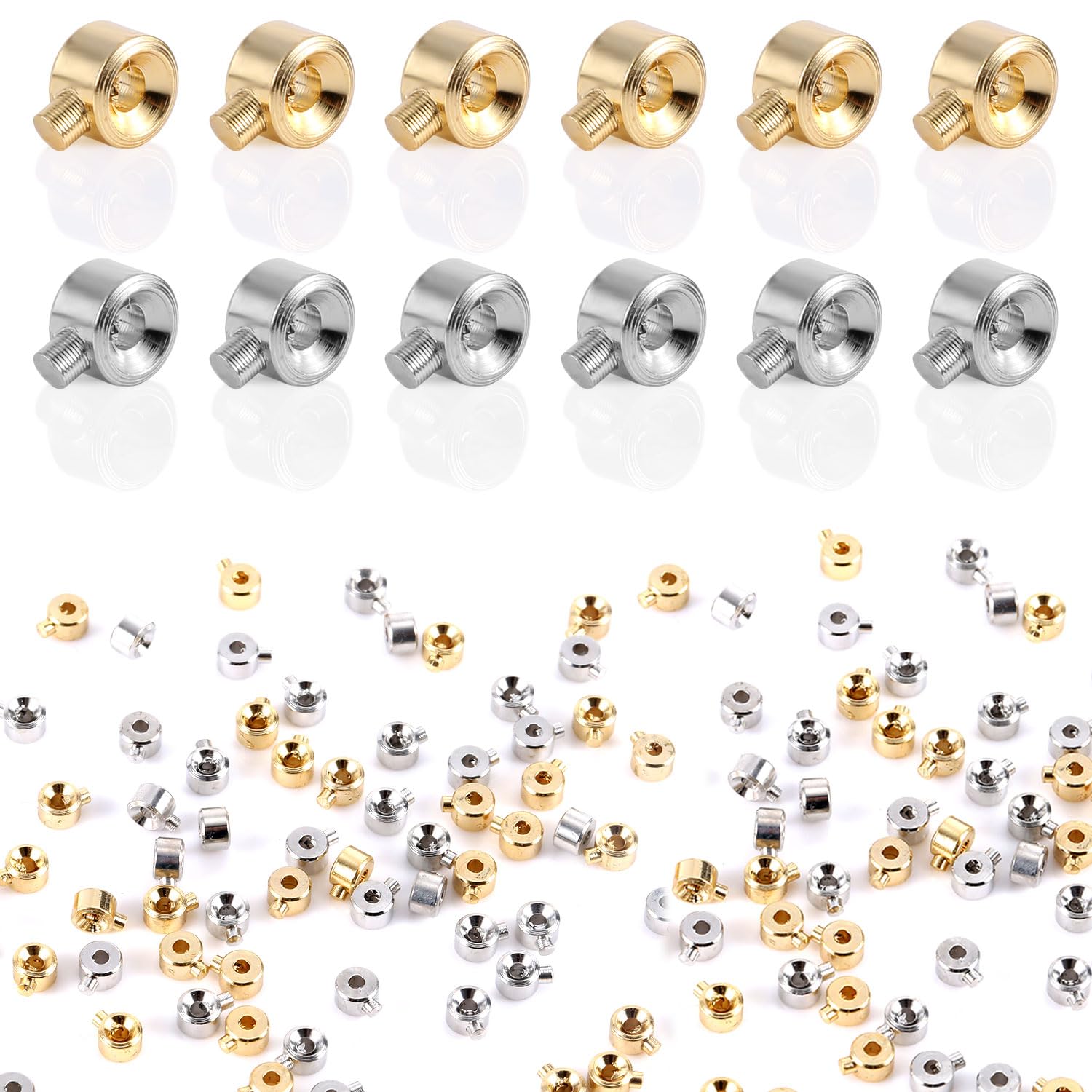 100pcs Crimp Beads for Jewelry Making, Copper Bead Stopper Gold & Silver Positioning Spacer Beads for Bracelets Necklaces DIY Earring Beads Crimp Charm Beading Supplies End Fittings