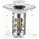 Bathroom Sink Drain Strainer, Universal 3 in 1 Bathroom Sink Stopper, Pop Up Bathroom Sink Drain Stopper with Removable Bathroom Sink Stopper Hair Catcher Basket, for 1.1 to 2.36''Hole