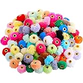 Ptwola 200 Pcs Fluffy Faux Fur Pom Poms Beads Mixed Colors Soft Fuzzy Puff Spacer Beads for DIY Pens Jewelry Earrings Bracelets Key Chain Bag Handicrafts Craft Hair Accessories Garland Headband
