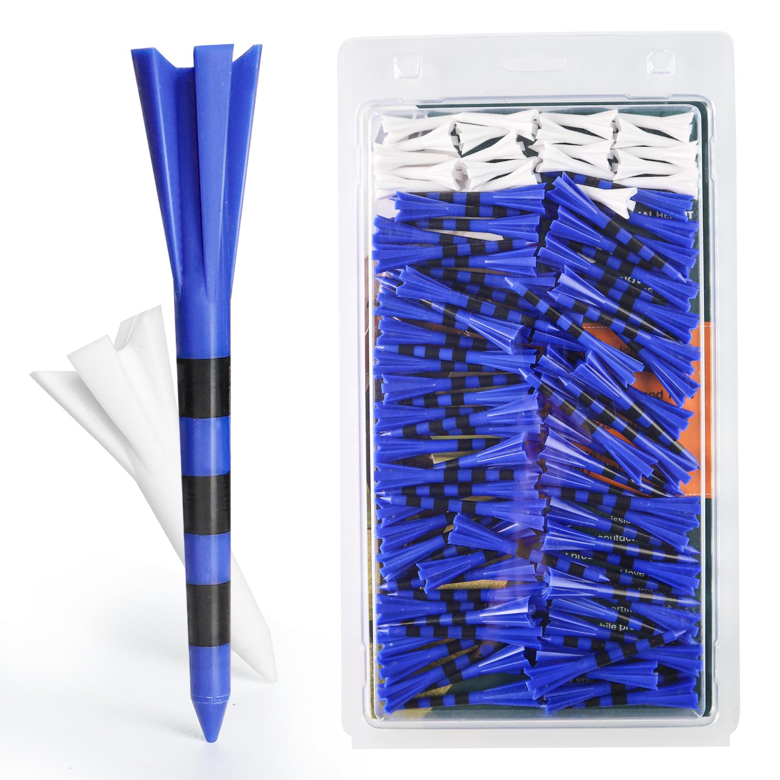AMRTA Golf Tee Plastic Professional 3 1/4 inch 60 Pcs & 1/2 inch 40 Pcs, Golf Tee Multiple Colors Reduce Friction Side Spin Unbreakable Durable Stable (Blue)