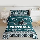 Erosebridal Football City Full Size Comforter Sets for Kids Boys Girls,Rugby Sports Lover Bedding Set,Football Helmet Duvet Insert,Green White Quilt Bedroom Decor