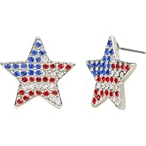 Madison Tyler 4th of July American Flag Star Earrings for Women Patriotic | Independence Day Sequin Mesh Dangle Clip On Earrings Metallic Rhombus Memorial Day Gift