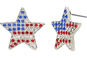 Madison Tyler Americana Collection 4th of July Dangle Drop Earrings for Women | Fashion Red Blue White Patriotic USA Cute Pave Rhinestone Star Post Earrings | American Independence Day Gifts