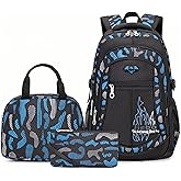 3Pcs Camo-Print Primary School Backpack and Lunch-Bag Set for Boys Camouflage Elementary Bookbag Rucksack Waterproof