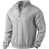 TRFIC Mens Quarter Zip Sweater Men Quilted Sweatshirt Pullover Knit Long Sleeve Mock Neck Sweatshirt