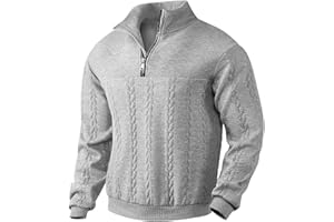 TRFIC Mens Quarter Zip Sweater Men Quilted Sweatshirt Pullover Knit Long Sleeve Mock Neck Sweatshirt