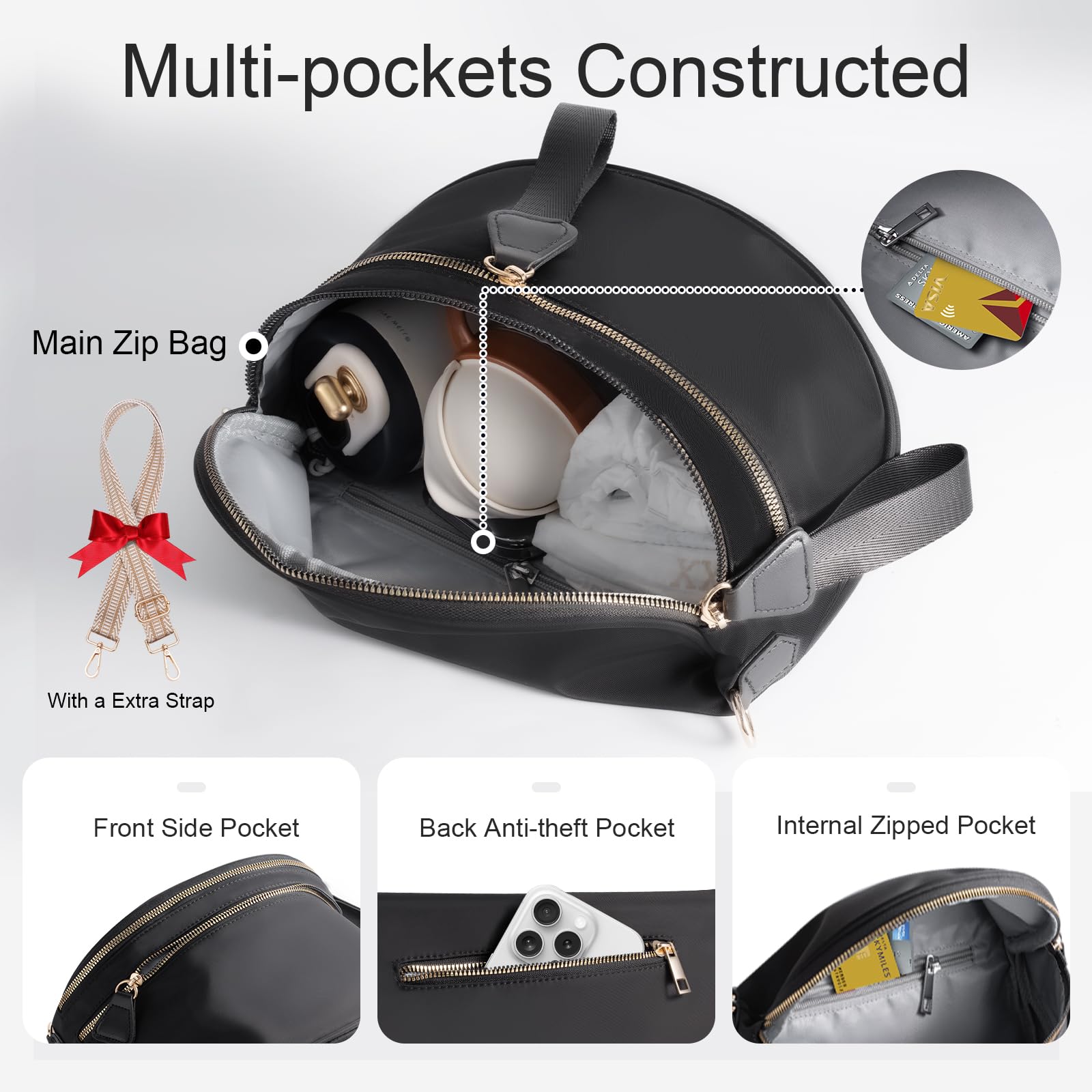 Bum Bags for Women Checkered Crossbody Bag with Removable Wallets Large Nylon Belt Purse Fanny Packs, Bonus with a Extra Strap