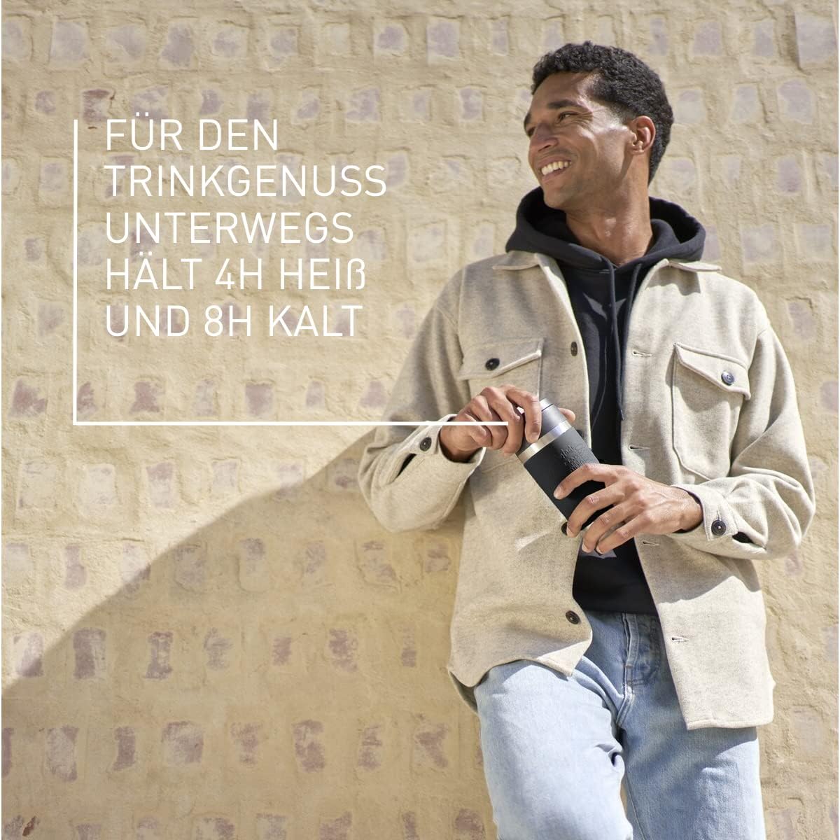 Emsa N20202 Travel Mug Classic Insulated Mug 0.36 Litres Comfort Screw Cap Stainless Steel 4 Hours Hot and 8 Hours Cold 100% Leak-Proof Dishwasher Safe 360° Drinking Opening Black