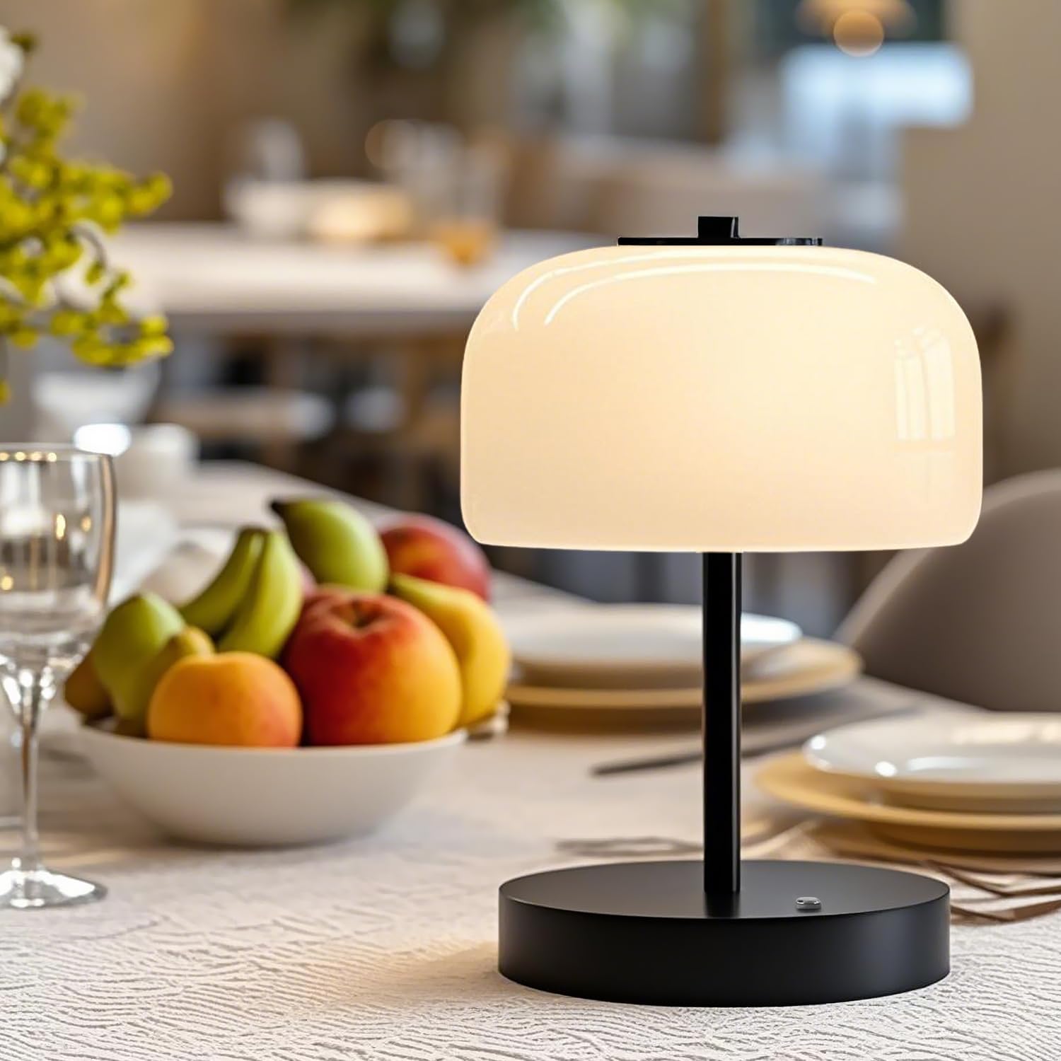 Photo 1 of Oneach 9" Small Portable Cordless Table Lamp, 3-Way Dimmable Touch Rechargeable Battery Powered Mushroom Lamp Bedroom Dining Table Living Room Shelf Decor, Black