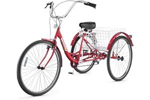 MarKnig Adult Tricycle, 24/26 inch 7 Speed Cruiser Trike, 3 Wheel Bikes with Large Basket for Women and Men, Adult Trikes for Shopping Picnic Outdoor Sports (26 Red)