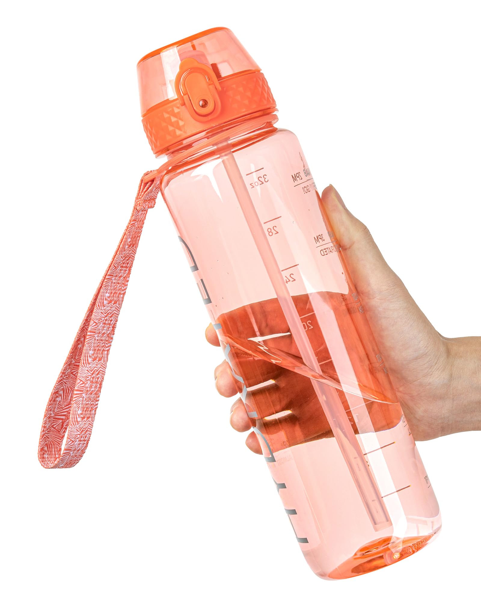OLDLEY 1L Sports Water Bottle with Straw, Tritan 1 Litre Motivational Drink Bottle, BPA Free Leakproof Transparent Water Bottle with Time Marker for Cycling, School, Gym, Outdoor (Peach)