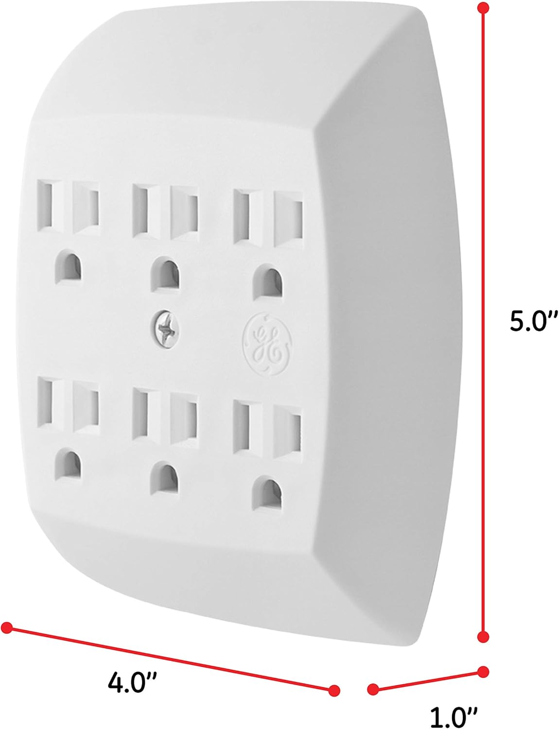 GE 6 Adapter, 2 Pack, 3 Prong Outlets, Grounded, Wall Charger, Charging Station, 46852, Standard | White - - 