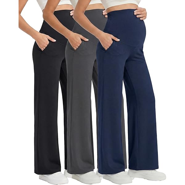 Neer 3 Pack Women's Maternity Pants Over The Belly Loose Pregnancy Pants  Stretchy Lounge Wide Leg Trousers with Pockets(Burgundy, Navy Blue,  Black,Small) at Amazon Women's Clothing store