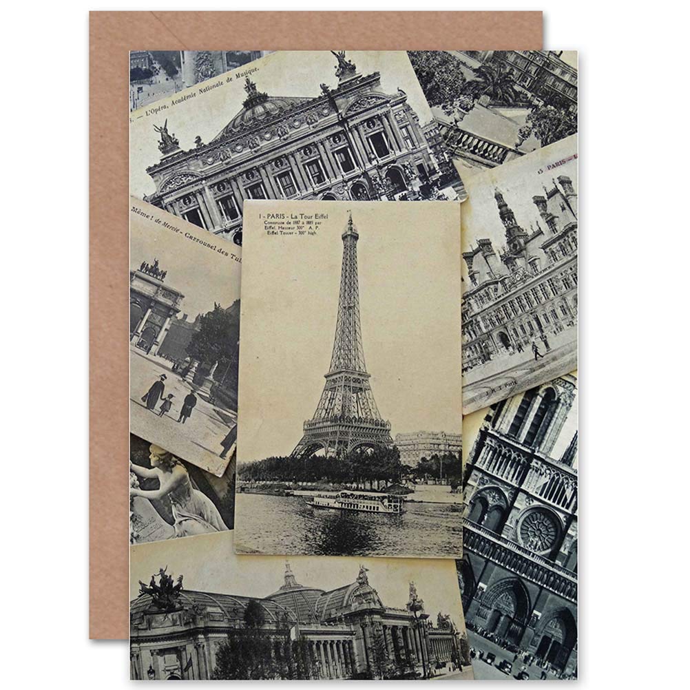 Wee Blue Coo COLLAGE POSTCARDS PARIS FRANCE EIFFEL TOWER ANTIQUE GREETINGS CARD