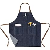 FunChaos Cotton Denim Apron for Men Women, Professional Chef Apron with Large Pockets for Kitchen Cooking Gardening BBQ Hair Stylist Barista Restaurant, Heavy Duty Jean Work Apron Adjustable Size