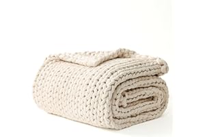 YnM Cotton Weighted Blanket, Handmade Chunky Knitted Design, Soft and Cozy, Temperature Regulating and Breathable, Machine Washable Throw for Sleep or Home Decor (Cream White, 43x50 Inch, 10lbs)
