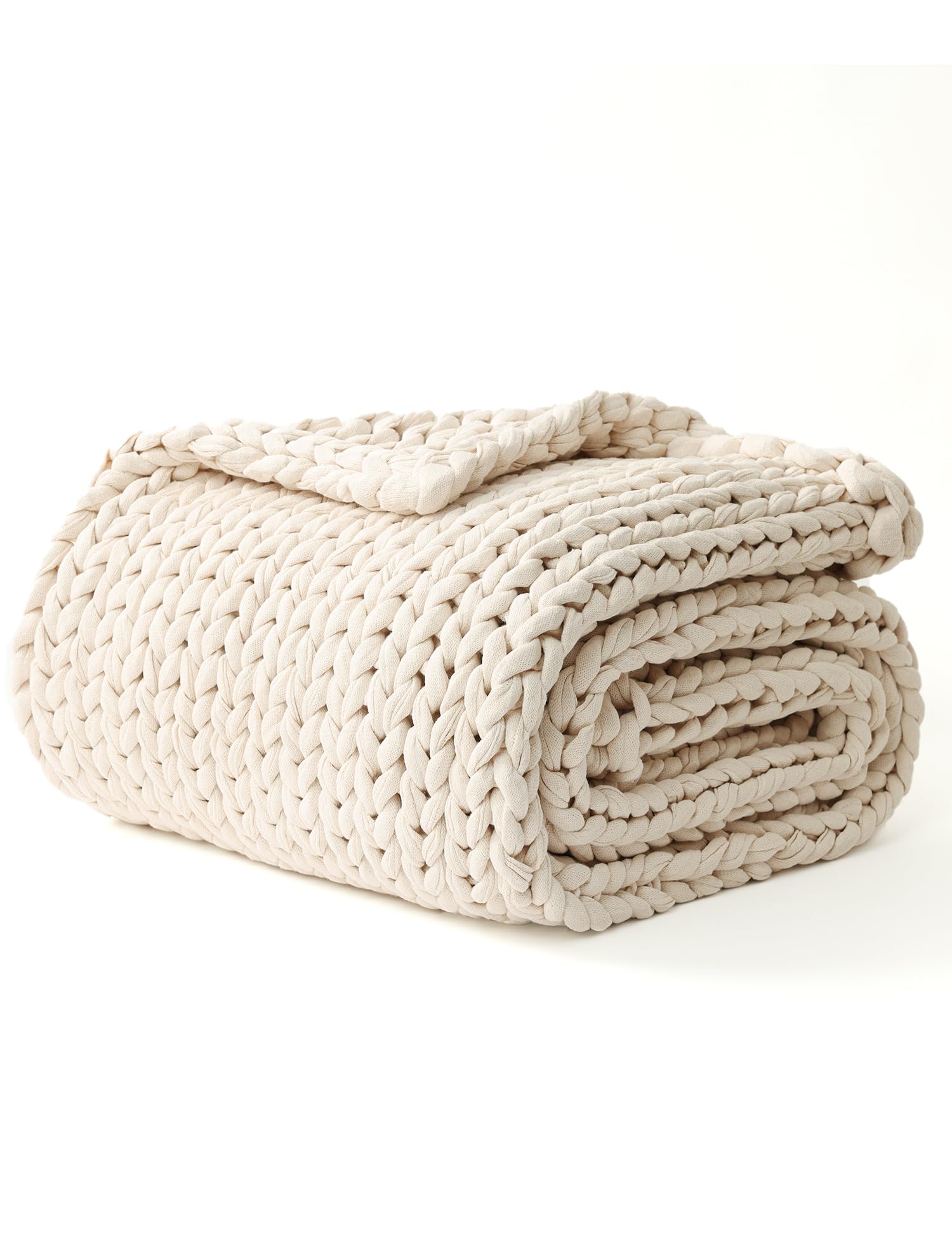 Photo 1 of YnM Cotton Weighted Blanket, Handmade Chunky Knitted Design, Soft and Cozy, Temperature Regulating and Breathable, Machine Washable Throw for Sleep or Home Decor (Cream White, 43x50 Inch, 10lbs)