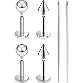 Ruifan Titanium Flat Back Lip Rings Internally Threaded Earrings Studs Nose Rings 20G 18G 16G 14G Ball Spike Tragus Cartilage Lobe Rook Helix Conch Labret Medusa Piercing Jewelry for Women Men 6PCS