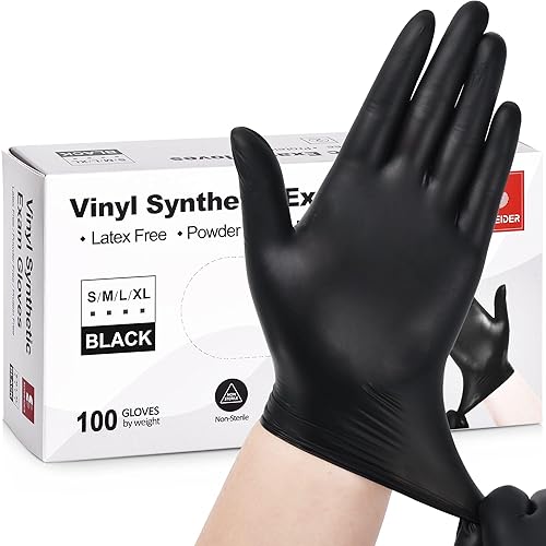 Schneider Black Vinyl Synthetic Exam Gloves, Mil, Small, Disposable  Gloves Latex-Free, Plastic for Medical, Cooking, Cleaning, and Food Prep, 