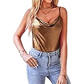 VIDUSSA Women's Shimmer Camisole Tops Cowl Neck Sleeveless Sparkle Blouses Summer Tank Shirt
