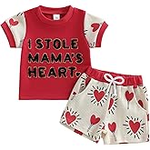 Lullnaxe Toddler Boy Valentine's Day Outfit Letter Embroidery Short SleeveT Shirt Heart Shorts Sets 2 Piece Clothes