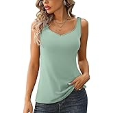 V FOR CITY Women Tank Top with Built-in Padded Bra Adjustable Wide Strap V-Neck Camisole Cotton Cami Shirts