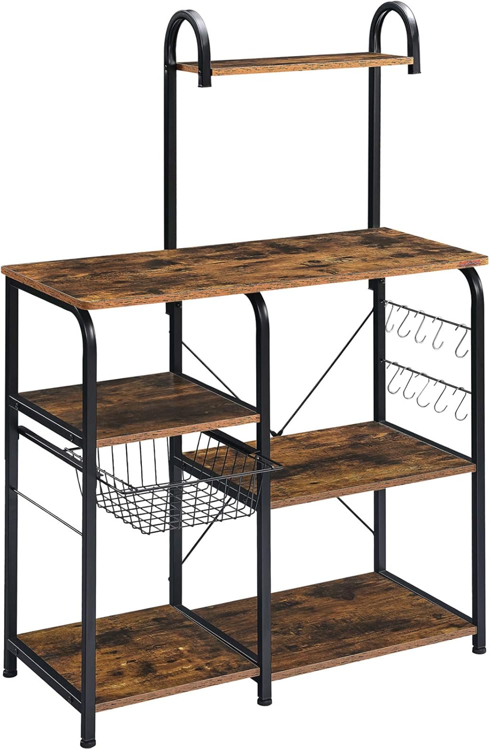 Mr IRONSTONE Kitchen Baker's Rack Utility Storage Shelf 35.5" Microwave Stand 4-Tier+3-Tier Shelf for Spice Rack Organizer Workstation(Rustic Brown) - Standing Baker's Racks