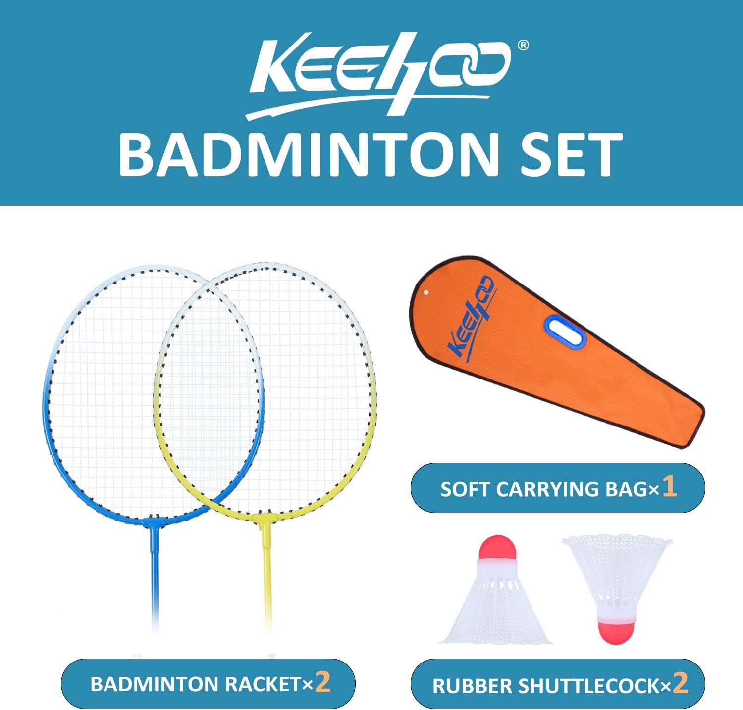 Keehoo 2 Player Badminton Rackets Set-Lightweight & Sturdy-Double Racquets, 2 Shuttlecocks and Carrying Bag Included : Sports & Outdoors