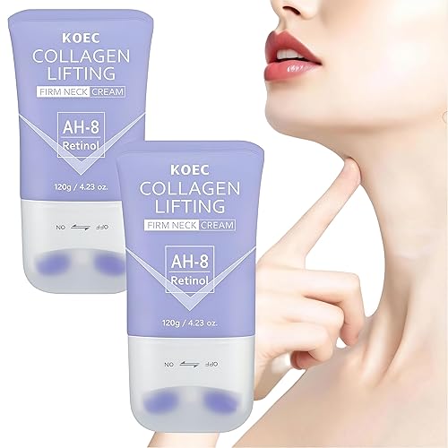 ANGEL SILK Collagen AH-8 Firming Neck Cream, Retinol Tightening & Lifting Neck Cream Contain Hexapeptide with Double Roller Massage, Reduce Wrinkles Fine Lines, Firm And Lift Sagging Skin 2PACK