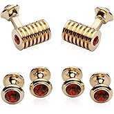 Cuff-Daddy Men's Rose Gold Ruby Red Crystal Cufflinks and Studs Tuxedo Shirt Formal Set with Jewelry Presentation Box Storage Travel Special Occasions