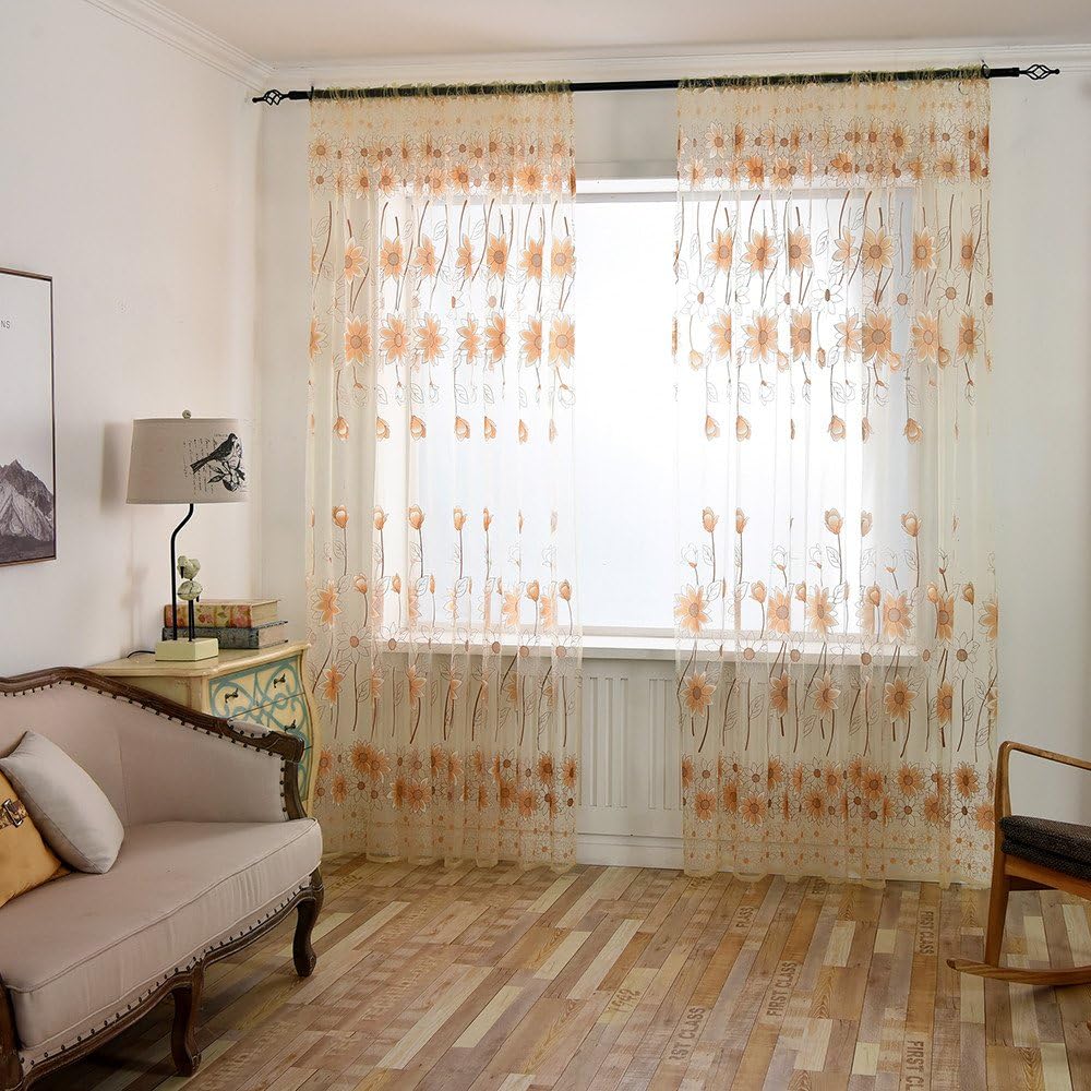 Gaddrt® 1 Panel Window Curtain Leaves Sheer Curtain Tulle Window Treatment Voile Drape Valance Fabric (Yellow)