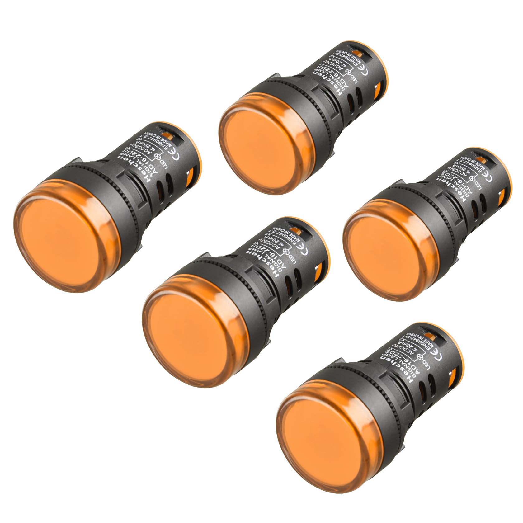 Heschen 22mm LED Indicator Pilot Light, AD16-22D/S, 24VDC 20mA, Yellow Light Colour, 5Pack