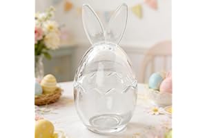 Easter Decorations - Glass Bunny Jars with Ears,Mini Easter Egg Jar,Easter Candy Storage with Cracked Egg Lids,Clear GlassEgg