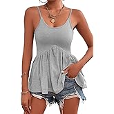 LPCBDEE Women's Adjustable Spaghetti Strap Tank Tops Sleeveless Peplum Summer Cami Shirt